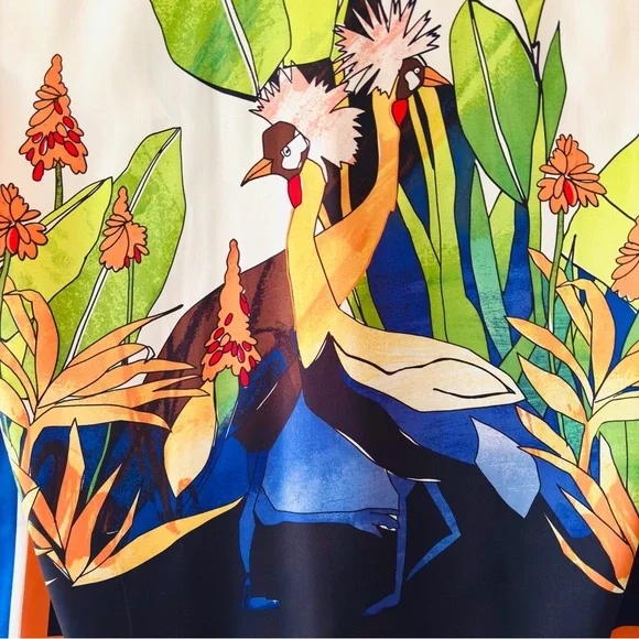 Chicos Crowned Crane Kimono Size L/XL  Buttercream Tropical Coverup Beach Resort - Picture 4 of 8